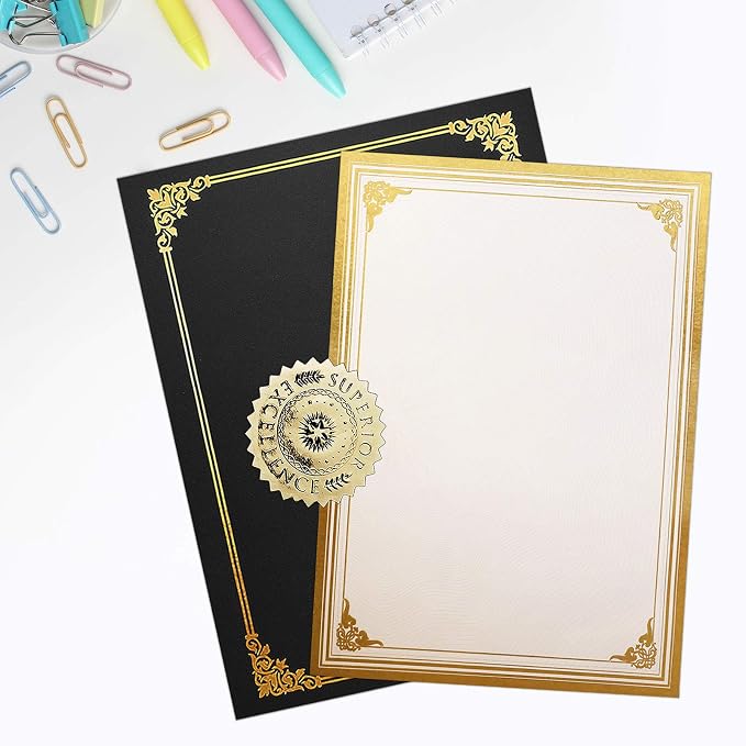 SUNEE 75pcs Certificate Kit, Includes 25pcs Black Certificate Holders & 25pcs - Image 2