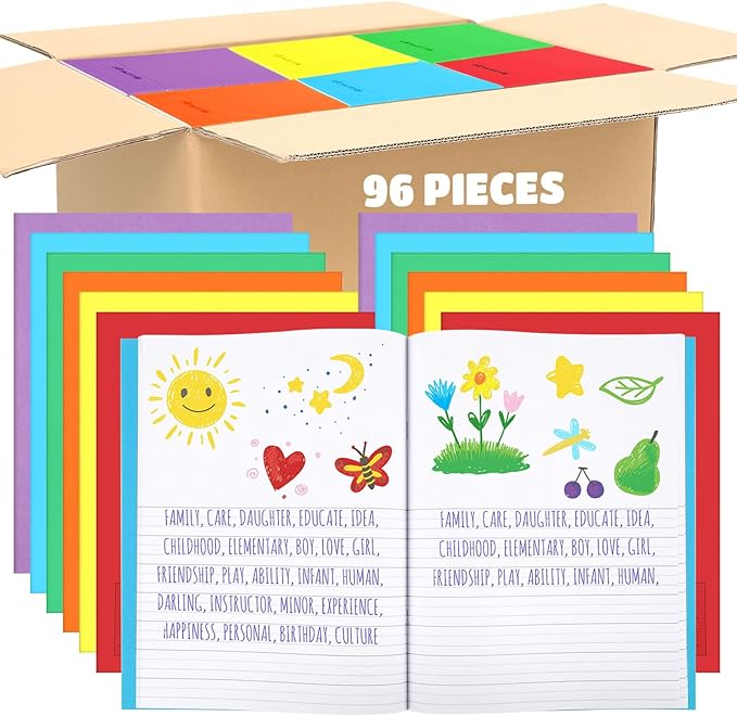 Henoyso 96 Pcs Primary Composition Notebook K-2 9 3/4 x 7 1/2 Inch Primary Journal, Back to School Supplies, Bulk Blank Writing Book for Kid to Write Draw Journal 60 Page Notebooks (Colorful)-DeskLoop Office