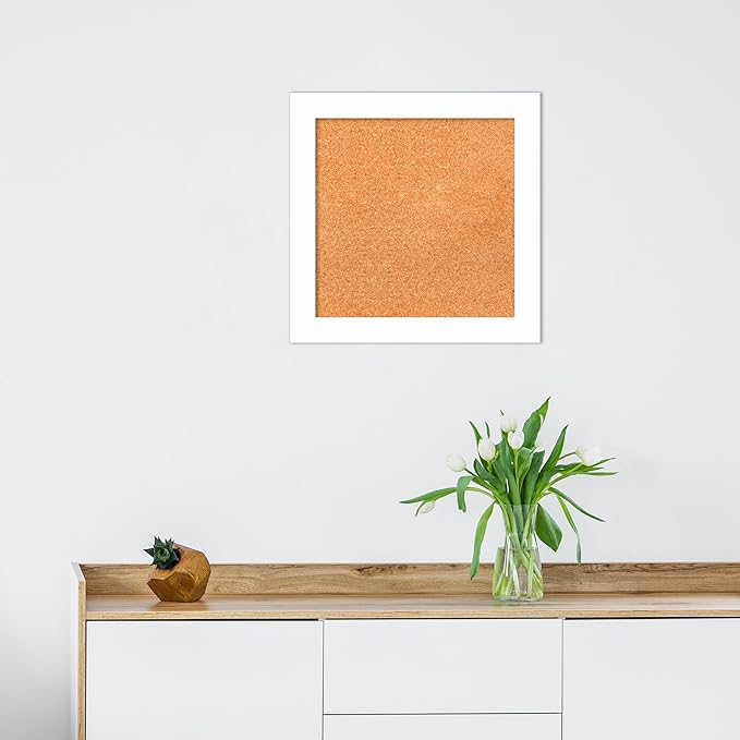 Amanti Art Natural Cork Board for Wall, 19x19 Vision Board with White Frame, Small Corkboard Office Decor for Home Organization, Casual Corkboard Pinboard to Display Items for Home Organization in-DeskLoop Office