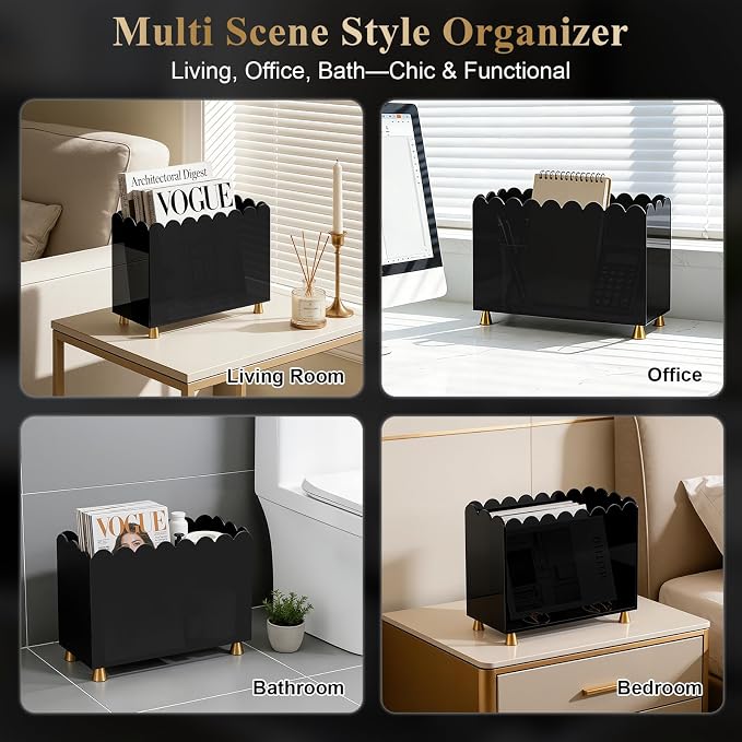 Acrylic Magazine Holder, Magazine Rack Floor, Sleek Black Stylish Organizer - Image 3