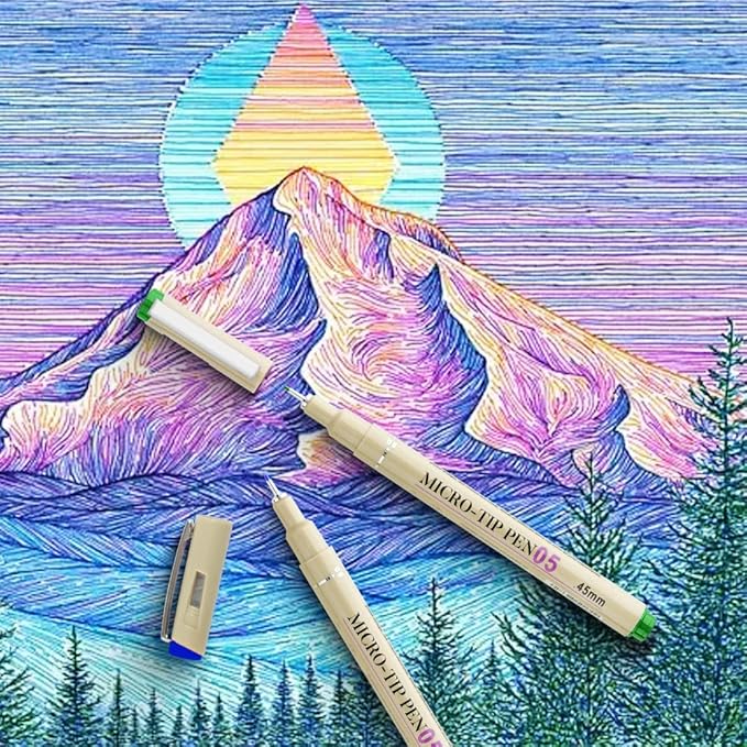 [12 Colors] 05 Micro, Fineliner Pen Set Ink, Fine Point Pen,Multi-liner, Sketching, Anime,Artist Illustrating/Technical Drawing,Office Documents-DeskLoop Office