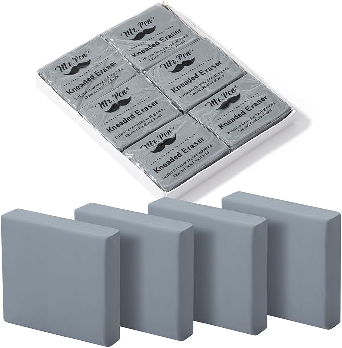 Mr. Pen- Kneaded Erasers, 1.44" x 1.36", 6 Pack, Graphite & Pastel Drawing by MrPen