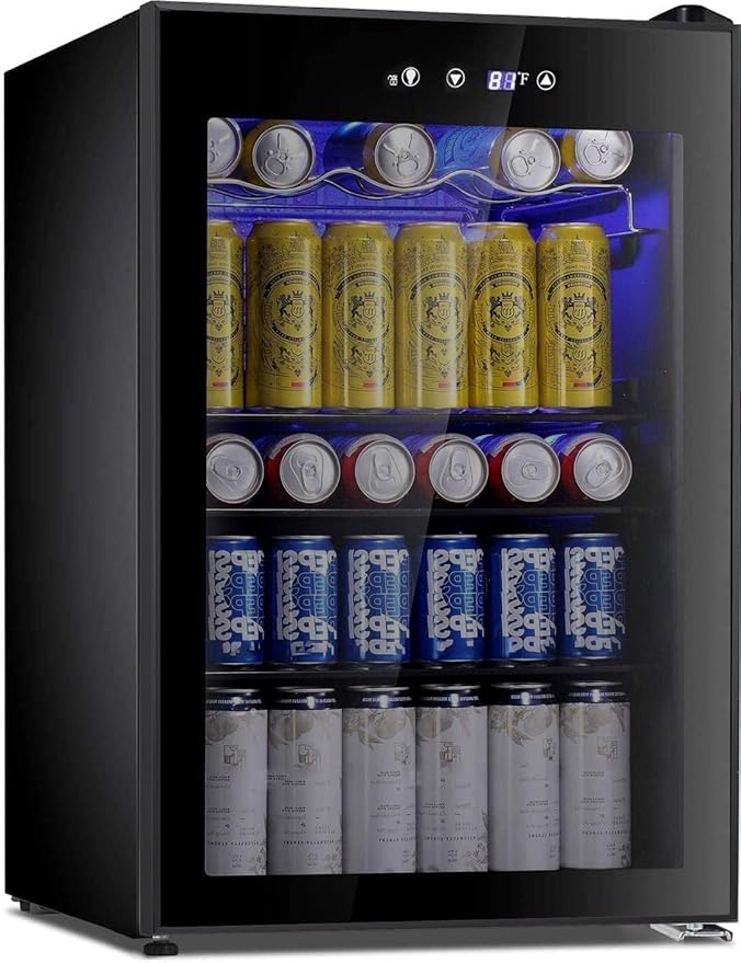 Antarctic Star Beverage Cooler 145 Can Mini Fridge Glass Door for Soda Beer Wine Glass Door Stainless Steel Small Drink Refrigerator Digital Display for Home, Office Bar,4.4cu.ft-DeskLoop Office