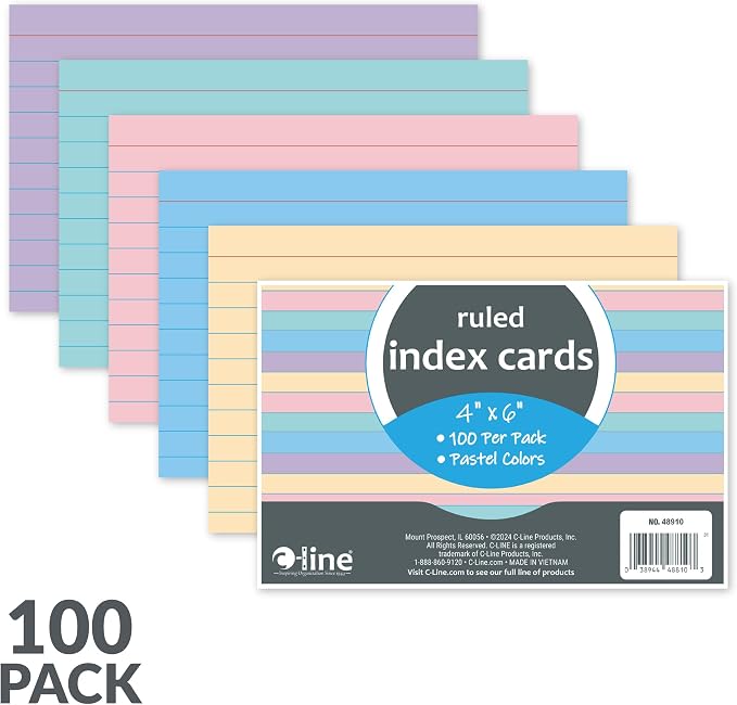 C-Line 4" x 6" Assorted Color Ruled Index Cards - Image 2