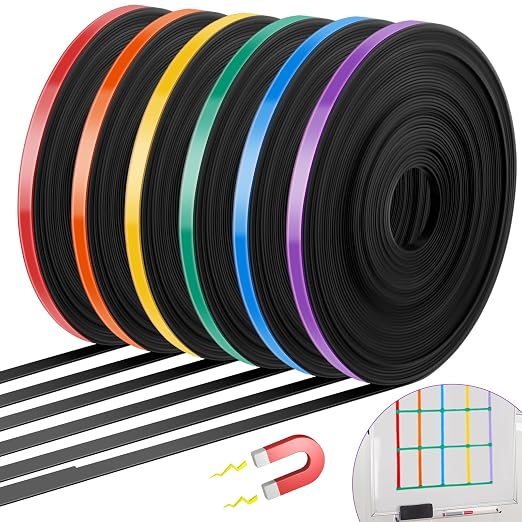6 Rolls Mix Color Magnetic Tape Roll Thin Strips, 1/4 Inch x 33 ft Magnetic by Saypacck
