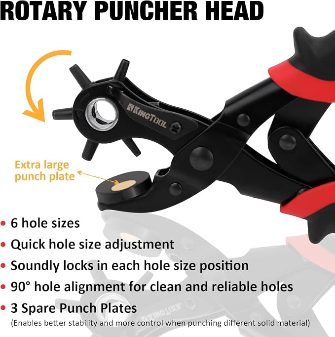 KingTool Leather Hole Punch Set, Super Heavy Duty Rotary Puncher - Image 4