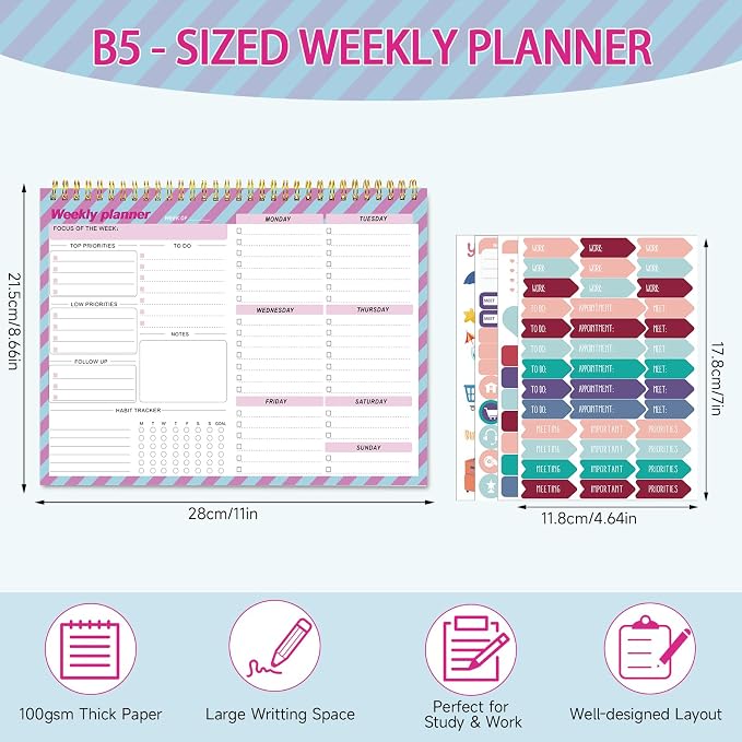 Thboxes Weekly To Do List Notepad, 8.5''x11'' Weekly Desk Planners - Image 2