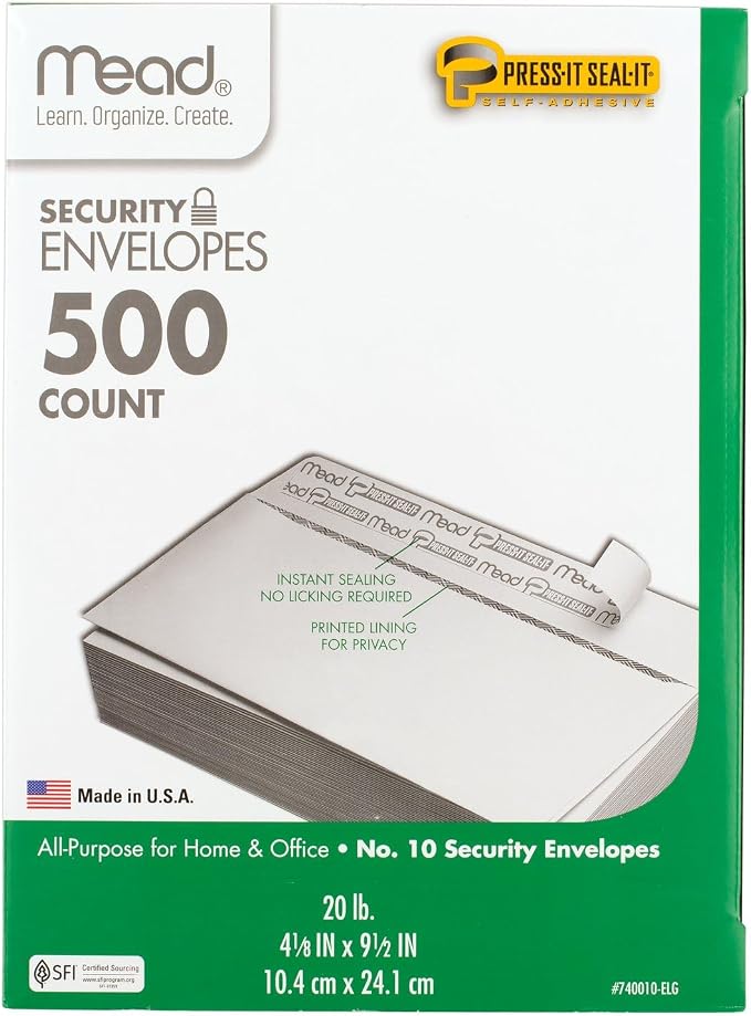 Mead #10 Security Business Envelopes Letter Size 4-1/8" x 9-1/2" – Peel and Seal - Image 6