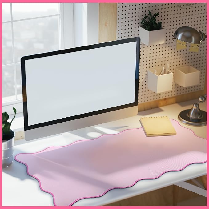 Hahafelt Scalloped Desk Mat Large Desk Pad Cute Coquette Table Mat Back to - Image 6