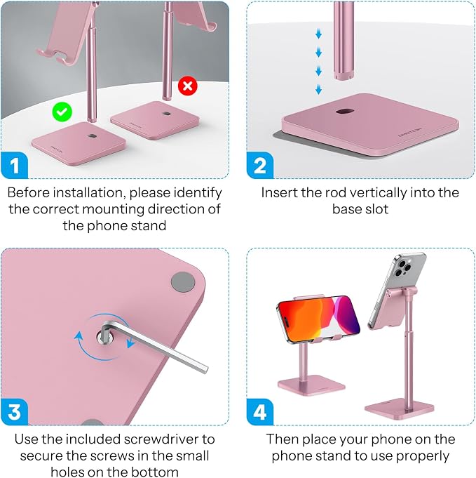 OMOTON Cell Phone Stand, Adjustable Angle Height Desk Phone Dock Holder - Image 2