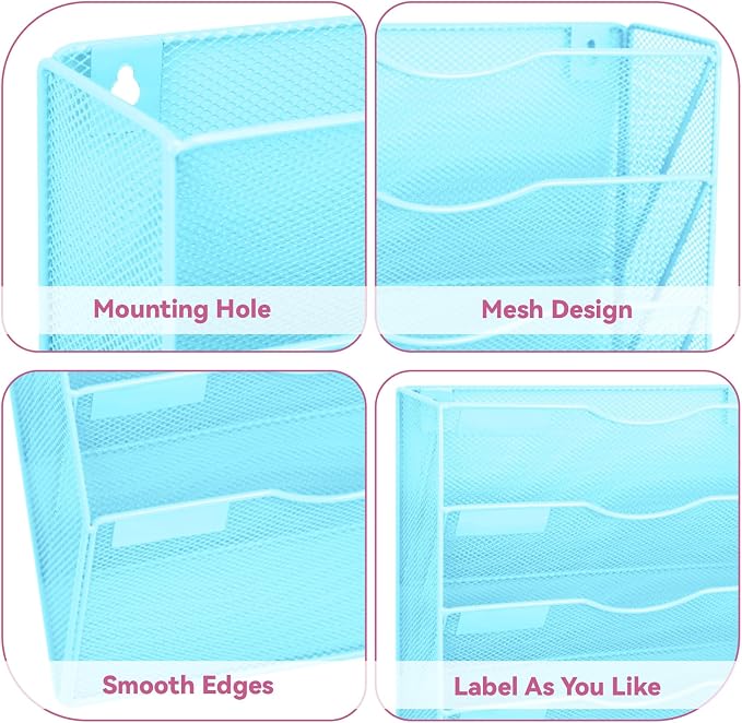 8 Pockets Mesh Wall File Holder Organizer Office Hanging File Folder Magazine - Image 3