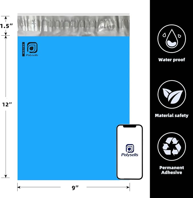 POLYSELLS 200 pcs 9x12 Inches Blue Poly Mailers Shipping Envelopes, Strong - Image 2