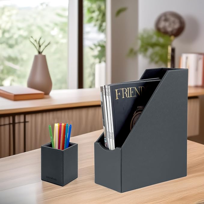 UnionBasic Magazine File Holder, Leatherette Desktop Document Organizer - Image 4