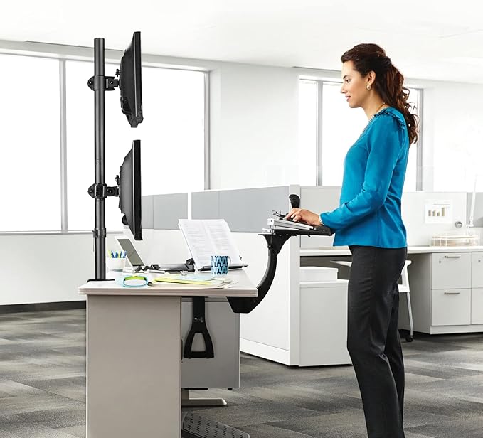 Suptek Dual LED LCD Monitor Stand up Desk Mount for 2 / Two Screens up to 32 inch Extra Tall 31.5" Pole Heavy Duty Fully Adjustable Stand Vertical Array (MD6802)-DeskLoop Office