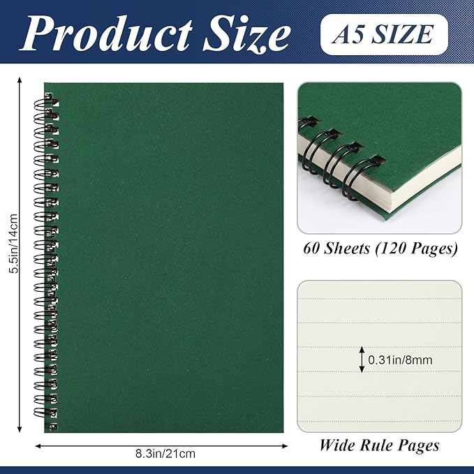 12 Pack Small Spiral Notebook A5 Lined College Ruled Spiral Journal Notebook 5.5 x 8.3 Inch Kraft Cover, 120 Pages for Work Students Office Business(Dark Color)-DeskLoop Office