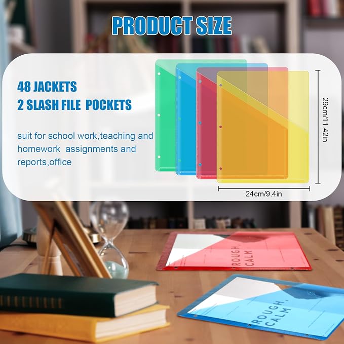 Seajan 48 Pcs Pocket Folders for 3 Ring Binder Clear Plastic Folders Sleeves - Image 2