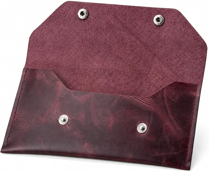 Genuine Leather Cash Envelope Wallet, Two Snap Money Pouch by ZEMARSLeatherGoods