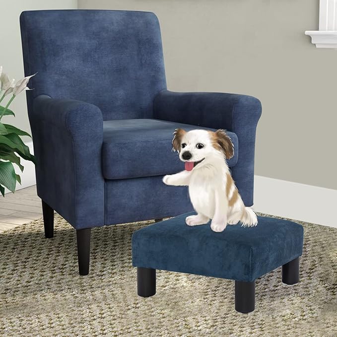 Joveco Small Foot Rest Stool Ottoman, 15" Fabric Square Short Low Footstool Upholstered Footrest for Chair, Under Office Desk, Living Room, Navy Blue-DeskLoop Office