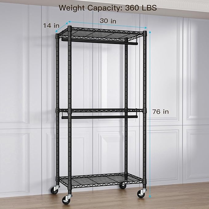 Heavy-Duty Portable Closet, 30"W x 14"D x 76"H, Black, Carbon Steel-DeskLoop Office