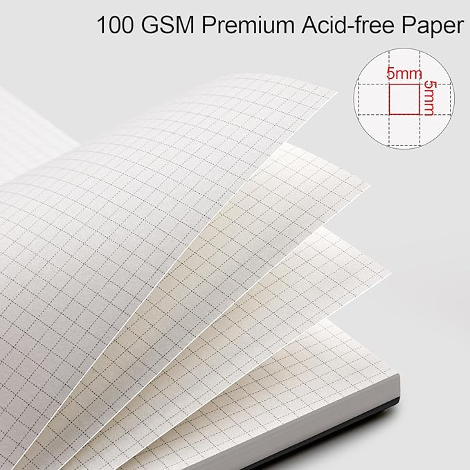 AHGXG Graph Paper Notebook - Spiral Notebook Journal 160 Pages, A5 Graph Notebook 5.7" x 8.3", 100 gsm Thick Grid Paper, Waterproof Plastic Cover, for School Writing Engineering Math, Black-DeskLoop Office