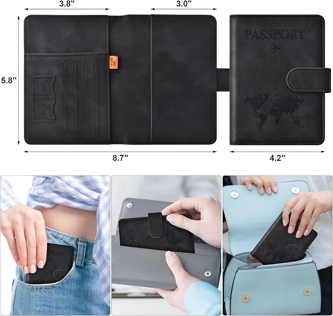 Eoehro Passport Holder for Travel Essentials, Passport Wallet Cover Case for - Image 2