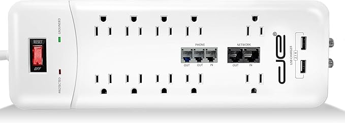 Digital Energy 10-Outlet Straight Plug 4050 Joules Heavy Duty Surge Protector (15 FT, WHT)-DeskLoop Office
