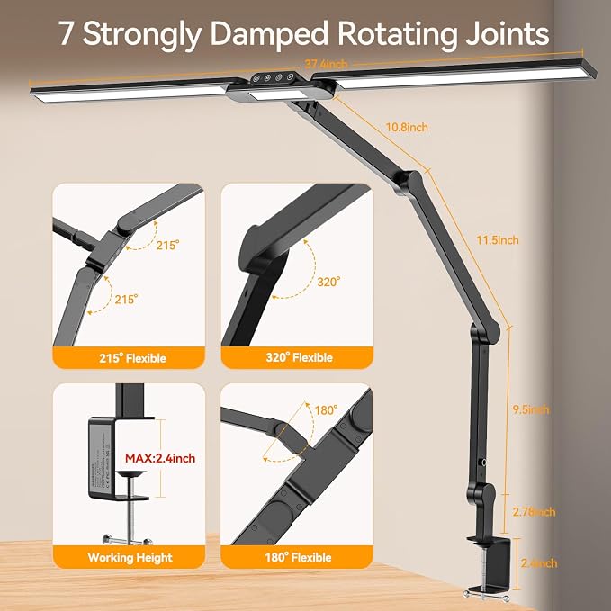 LED Architect Desk Lamp with Clamp - 24W Ultra Bright Adjustable Swing Arm Light - Image 4