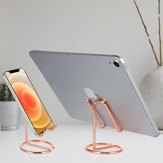 ROPOSY 2 Pack Cell Phone Stand for Desk, Cute Metal Rose Gold Cell Phone Stand - Image 6