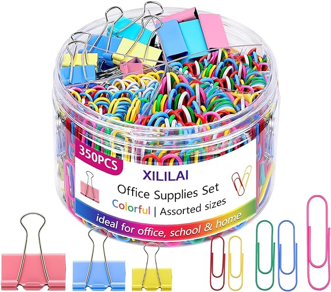350PCS Binder Clips, Paper Clips, Large Binder Clips Assorted Sizes Set by XILILAI