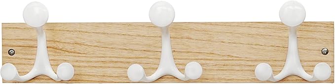 SKOLOO 17-Inch Natural Wood Coat Rack Wall Mount with 3 Triple Hooks - Ideal for Family Entrances, Classrooms, and Pet Supplies Storage - Perfect Coat Hooks for Wall-DeskLoop Office