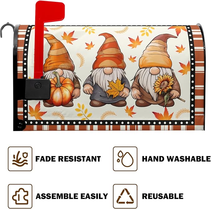 Fall Gnomes Mailbox Covers Magnetic Autumn Maple Leaves Mailbox Cover Standard - Image 7
