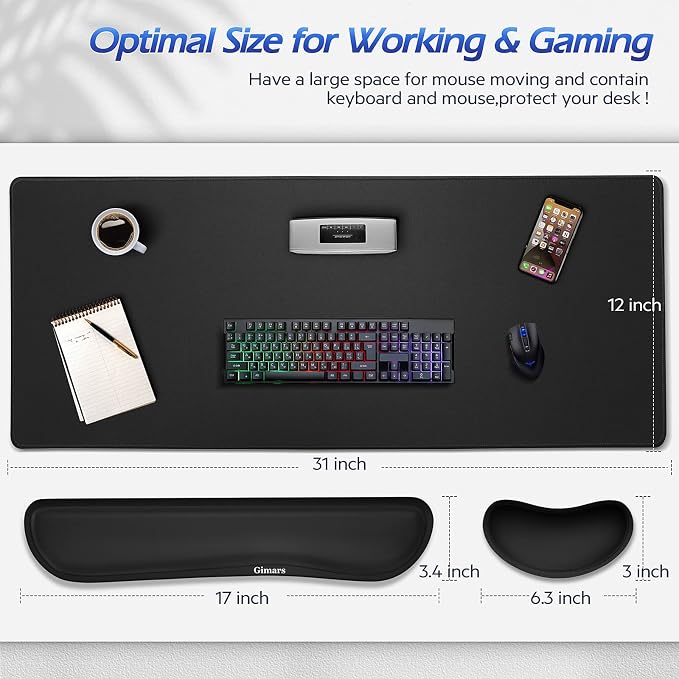 Gimars 4 in 1 Mouse Pad and Keyboard Wrist Rest Set, Large Mouse Pad - Image 3