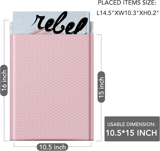 GSSUSA Large Bubble Mailers 10.5x16 Inch 250 Pack Light Pink Padded Envelopes - Image 2