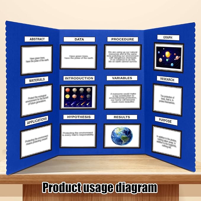 Paterr Trifold Poster Board with Storage Bag, Hook and Loop Fabric, Foldable 3 Panel Presentation Board for Science Fair and Exhibitions(Dark Blue,72 x 36 Inch)-DeskLoop Office