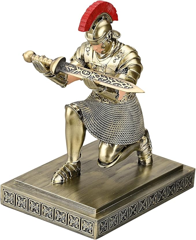 Roman Praetorian Warrior Knight Pen Holder Desk Ornament Resin Pencil Holder Desk Accessories and Organizer for Office with a Letter Opener (Bronze)-DeskLoop Office