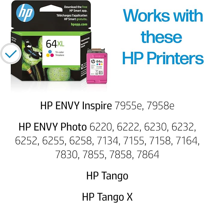 HP 64XL Tri-color High-yield Ink Cartridge for HP Printers | Works with Printer Series: ENVY Inspire 7950e; ENVY Photo 6200, 7100, 7800; Tango | Eligible for Instant Ink | N9J91AN-DeskLoop Office