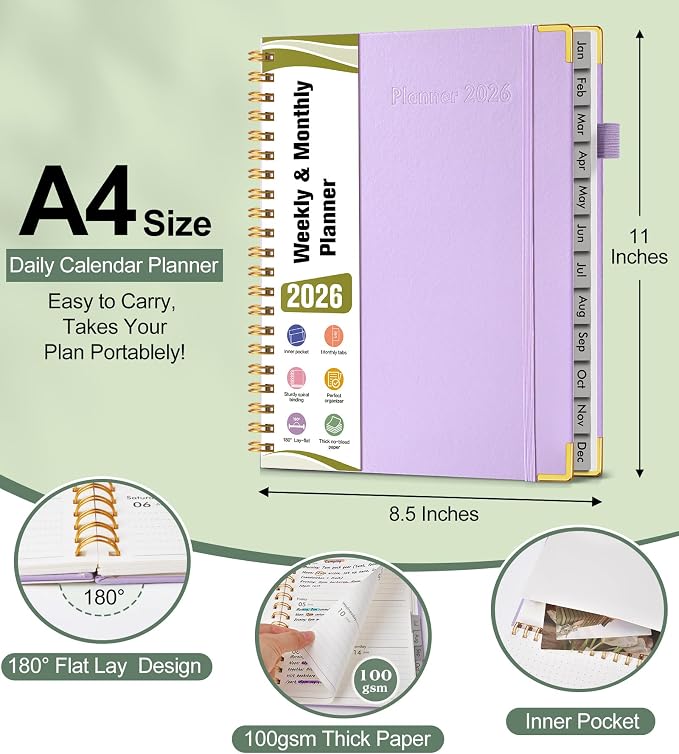 2026 Planner, Hardcover Leather Weekly and Monthly Planner, January 2026 - Image 5