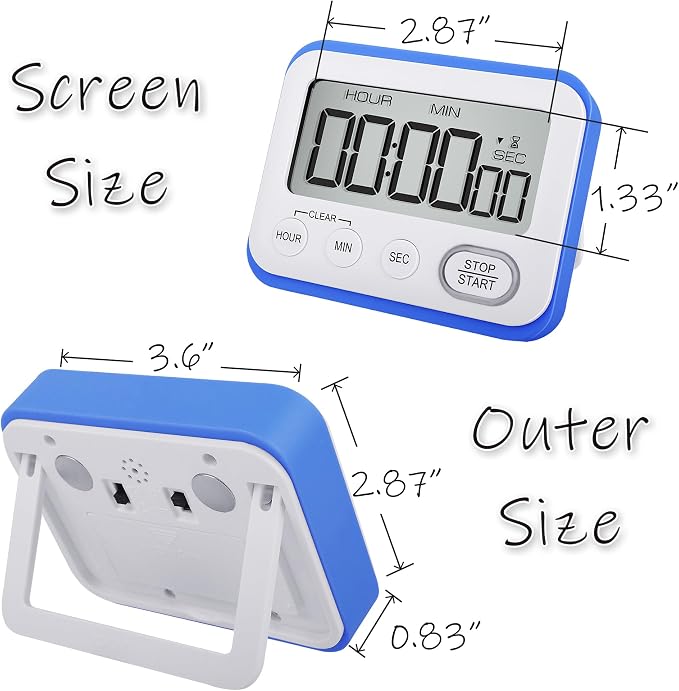 Digital Kitchen Timer Magnetic Loud Alarm, Large LCD Screen Silent/Beeping - Image 5