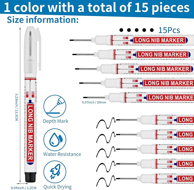15 PCS Long Head Deep Hole Marker Pens, 20mm Long Nib Marker, Longs Nose Markers - Image 2