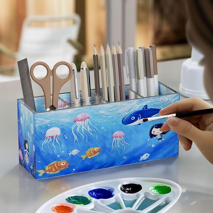 NIUBEE Acrylic Pen Holder 4 Compartments - Image 5