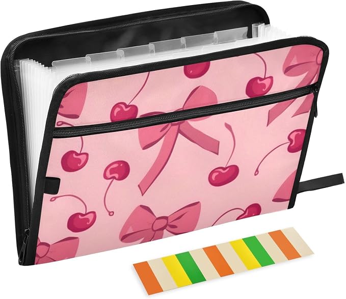 Expanding File Folder Pink Bow Cherry Accordion File Organizer 13 Pockets by ALAZA