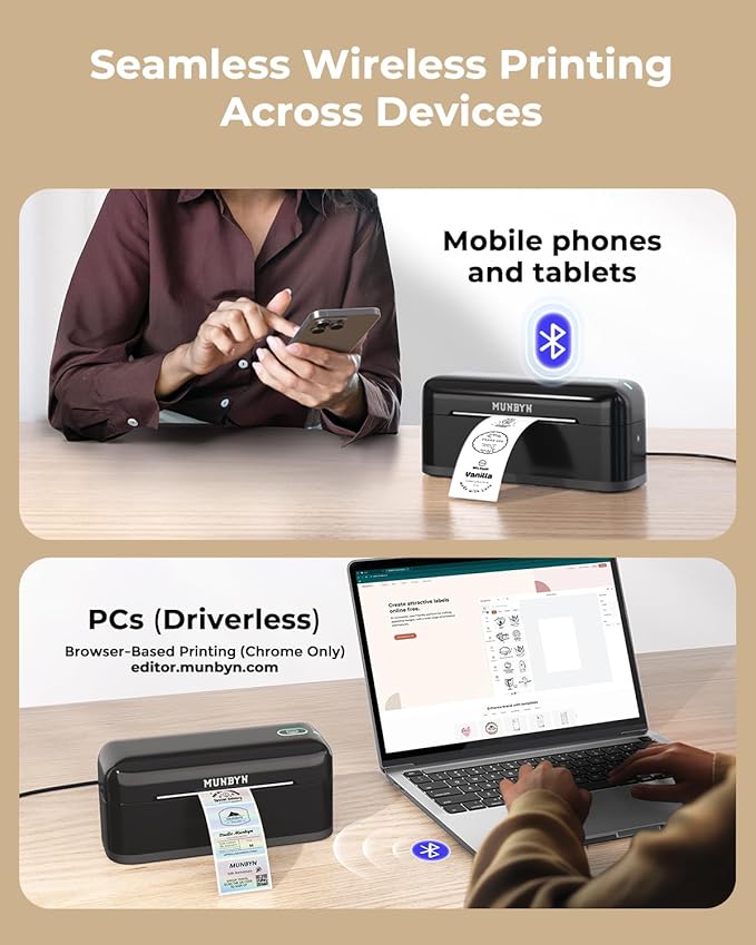 MUNBYN Bluetooth Thermal Label Printer RealWriter RW402B, 4x6 Shipping Label Printer for Small Business, Compatible with Android, iPhone and Windows, Mac, Chromebook, Ebay, USPS, FedEx, Shopify-DeskLoop Office