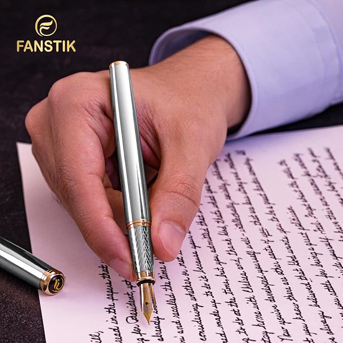 Customized Silver&Gold Luxury fountain pen (Made In USA) fancy gift set for women, Real 24K Gold Plating, Professional executive pen gift set for men (Lux Custom-fountain Silver-Gold)-DeskLoop Office