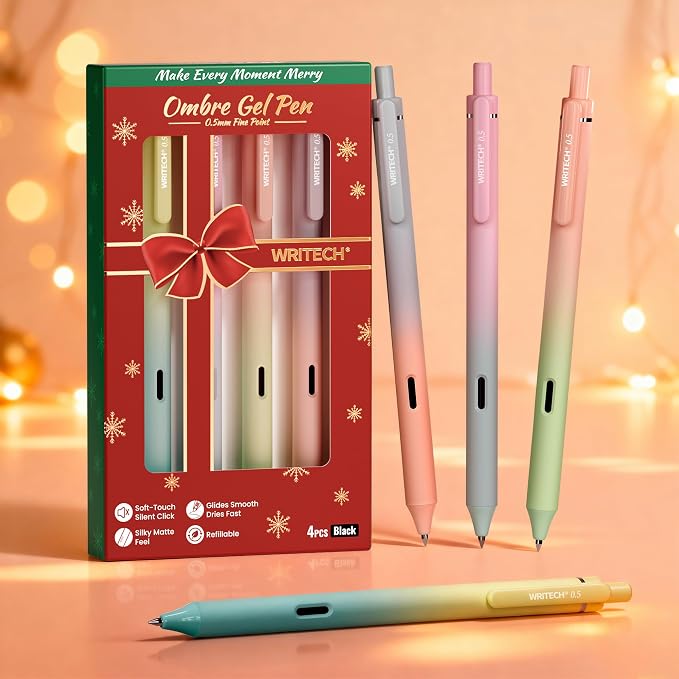 WRITECH Fine Point Gel Pens: 0.5mm 4ct Retractable Click Pen Black Ink Gradient by WRITECH