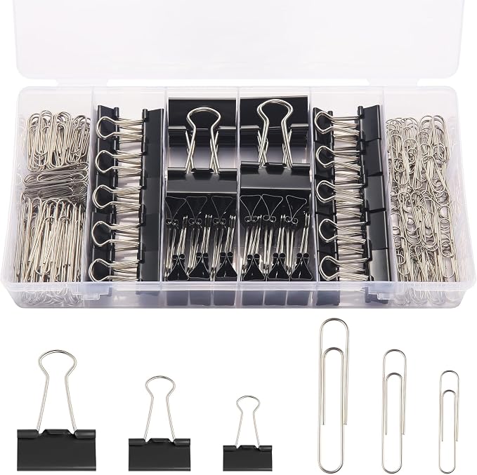 240PCS Black Assorted Size Paper Clips and Binder Clips, Paperclips Large by Unknown