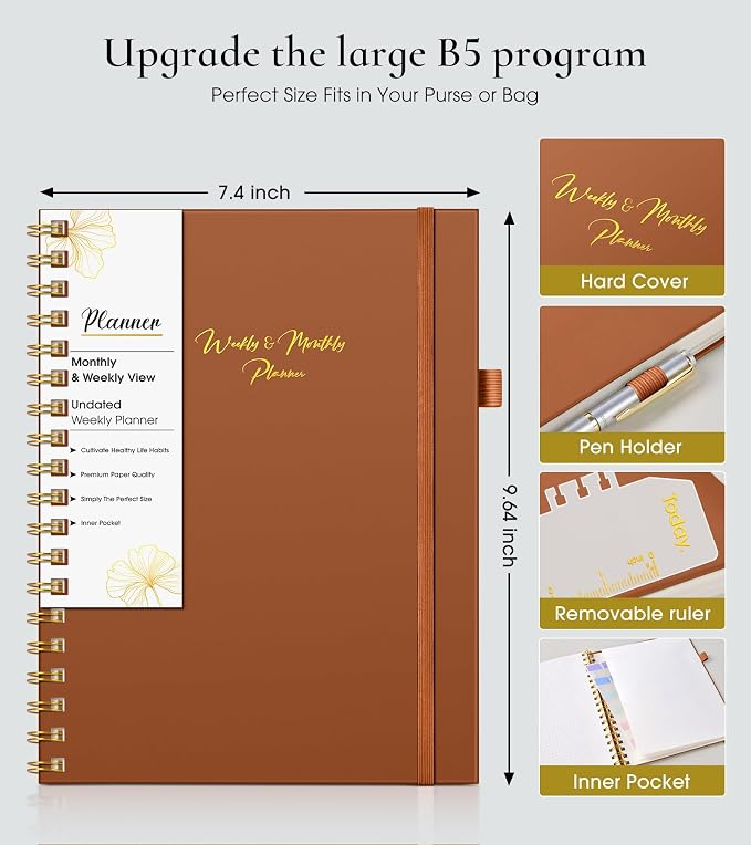 Undated Weekly and Monthly Planner, B5 Large Weekly To Do List Notebook - Image 4