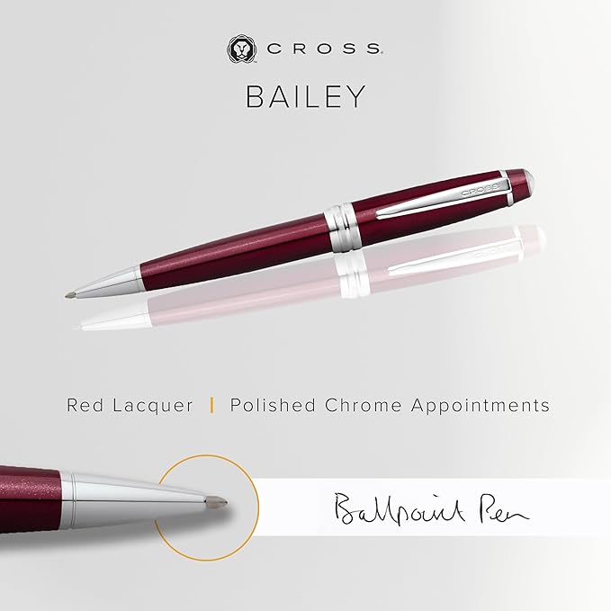 Cross Bailey Refillable Ballpoint Pen Presented in a Premium Gift Box - Medium Point, Black Ink, Red-DeskLoop Office