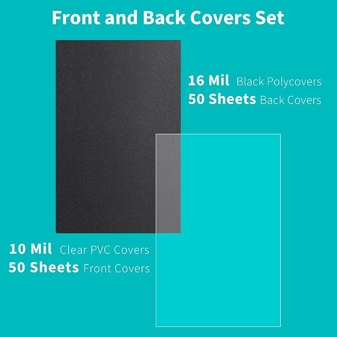 Binditek 100 Pack Binding Covers and Backs Set, 11 x 17 Inches, 50 Clear PVC - Image 2