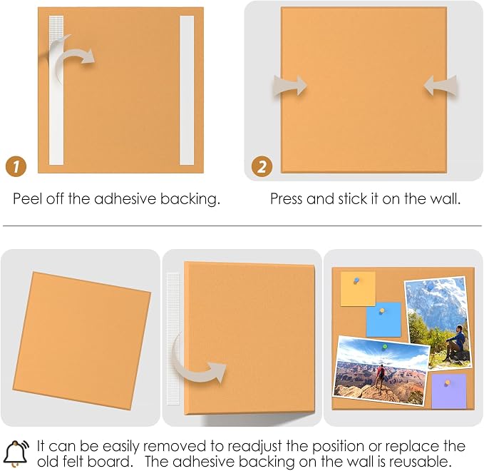 MaxGear Felt Bulletin Board 36" x 24", Mustard Yellow 6 Pack Felt Wall Tile | - Image 5