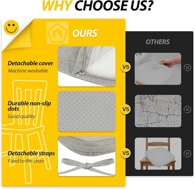 AAAAAcessories D-Shaped Chair Cushions, Machine-Washable Cover, Khaki Gray - Image 9